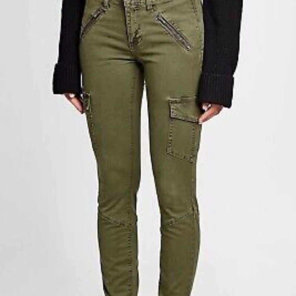 AG Adriano Goldschmied The Whitt Army Green Ankle Skinny Cargo Jeans Sz 30